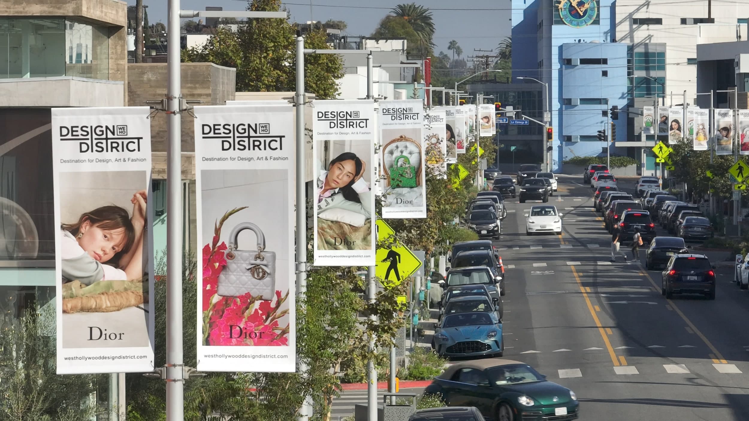 Dior — pole banners lining the West Hollywood Design District